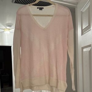 Vince V-Neck Pink and Cream Sweater